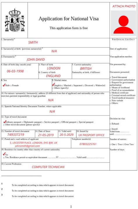 how to fill spain visa application form